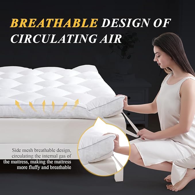 DOWNCOOL 3 Inch King Mattress Topper, Ultra Thick and Fluffy Supportive Memory Foam Mattress Topper for Body Pain, Mattress Pad with Breathable Mesh Design for Deep Sleep, 80x78x3 Inches