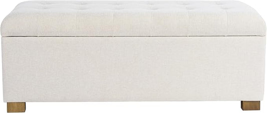 Homepop Home Decor | Upholstered Large Tufted Ottoman Storage Bench | Ottoman with Storage for Living Room & Bedroom | Decorative Home Furniture, Light Gray