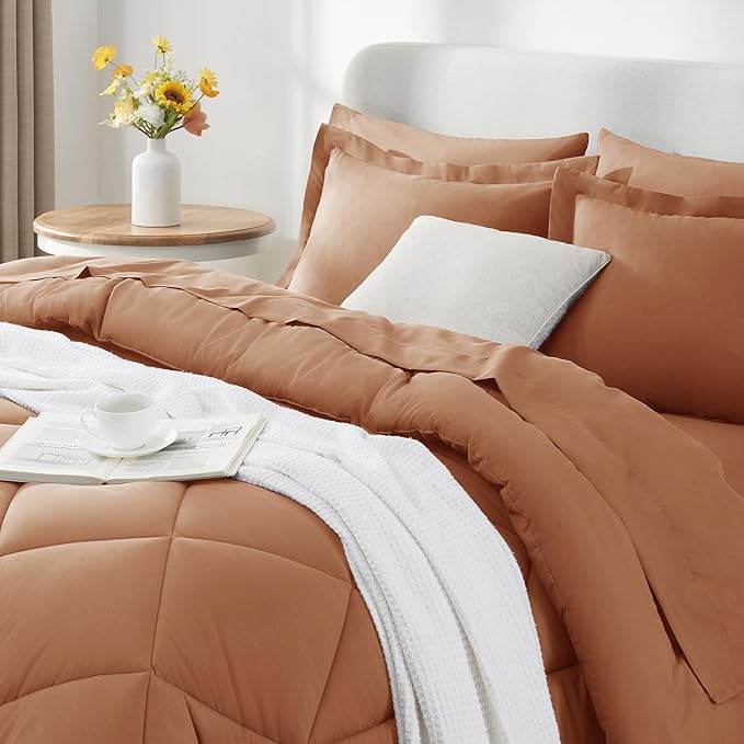 CozyLux King Size Comforter Sets Pumpkin - 7 Pieces Bed in a Bag King, Luxury Soft Bed Set for All Seasons, Bedding Set with Down Alternative Comforter, Sheets, Pillowcases & Shams