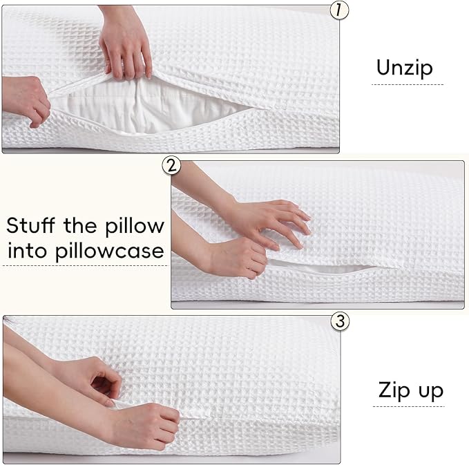 PHF Ultra Soft Waffle Weave Body Pillowcase with Zipper, No Insert, 1Pack 20" x 54" Pillow Sham, Breathable & Skin-Friendly Body Pillow case, Stylish Decorative Bed Pillow Cover, White