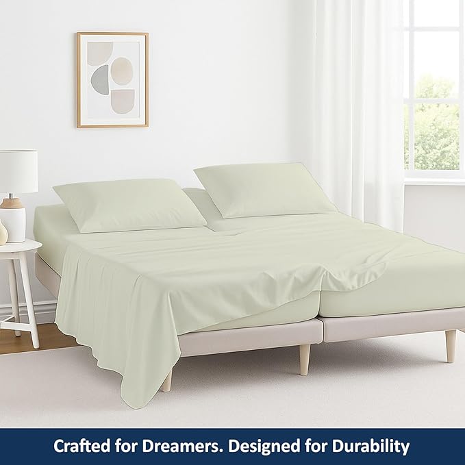 Split Cal King Sheets- Split California King Sheets Sets for Adjustable Bed- 5 Pcs Set- Split Cal King Sheets for Sleep Number Bed- 16 Inch Deep Pocket Adjustable Bed Sheets (Ivory Solid)