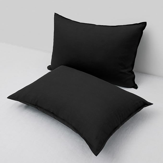 CHUFFED Linen Pillowcases 2 Pack 100% Linen Standard Pillow Cases, Breathable and Cooling Washed Pillowshams with Zipper Closure, 20x30 Inches,Black