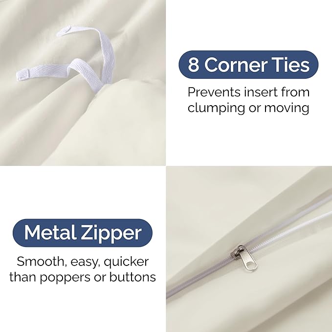 Duvet Cover King Size Set - Extra Soft King Duvet Cover 104" x 90" with 2 Pillow Shams - Hotel Luxury, Easy Care and Fade Free w/ Zipper Closures & Ties - All Season, Comfy, Cozy & Breathable (Ivory)