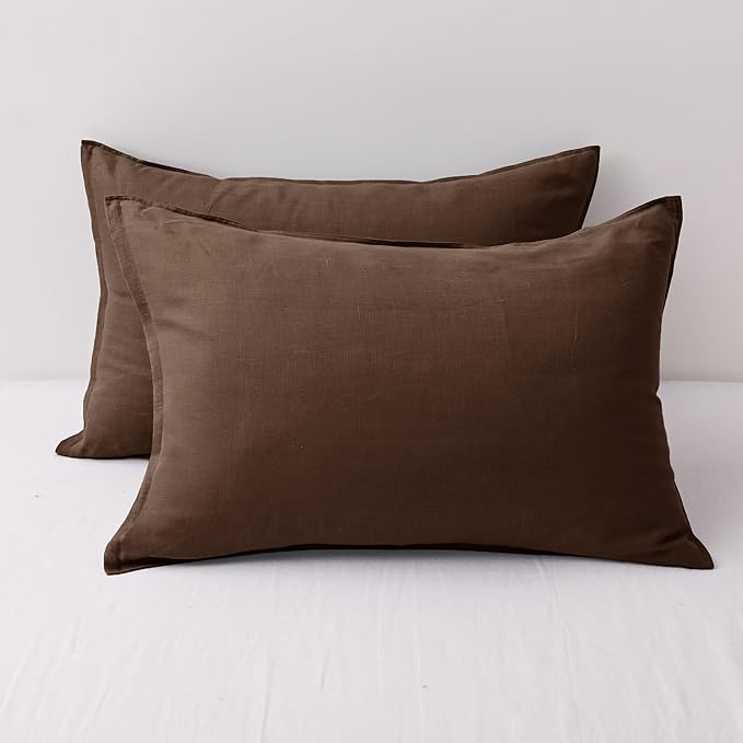CHUFFED 100% French Linen Pillow Cases Queen Size Set of 2, Stone Washed Flax Pillow Shams with Zipper Closure - Breathable & Cooling for Hot Sleepers,20x30 Inches, Cocoa