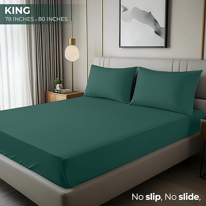 Utopia Bedding King Fitted Sheet - Bottom Sheet - Deep Pocket - Soft Microfiber - Shrinkage and Fade Resistant - Easy Care -1 Fitted Sheet Only (Emerald)