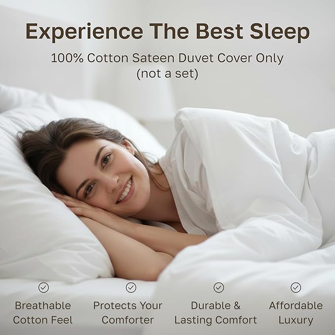 California Design Den Striped White Duvet Cover King Size Only - Premium 400 Thread Count, 100% Cotton Sateen, Button Closure & Corner Ties - White