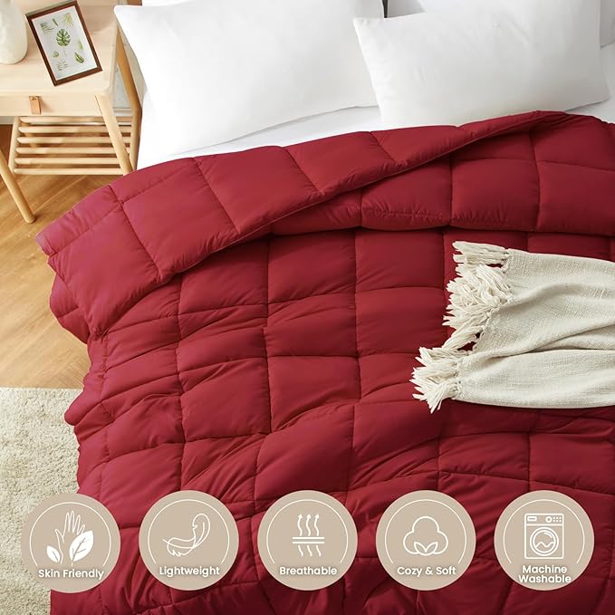 Homelike Moment Twin Comforter Duvet Insert - Red Down Alternative Bed Comforter Twin Size, Lightweight Bedding Comforters Quilted All Season All Season Solid Red