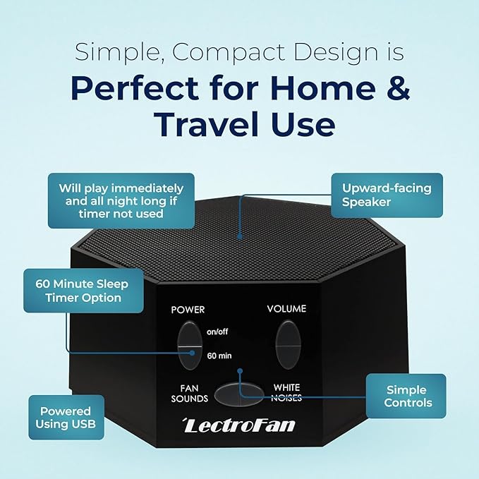 Adaptive Sound Technologies LectroFan Classic - Global Power Edition - Soothing Sound Machine for Sleep - Built-in Sleep Timer - Compact Design - Relaxation Support - Black