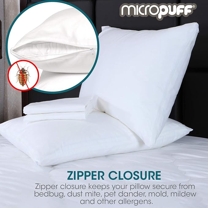 Micropuff Queen Size Pillow Protectors with Zipper - 2 Pack - Soft and Breathable Pillow Cover. Pillowcase Protects Against Stains, Spills, and Perspiration. (20 x 30)