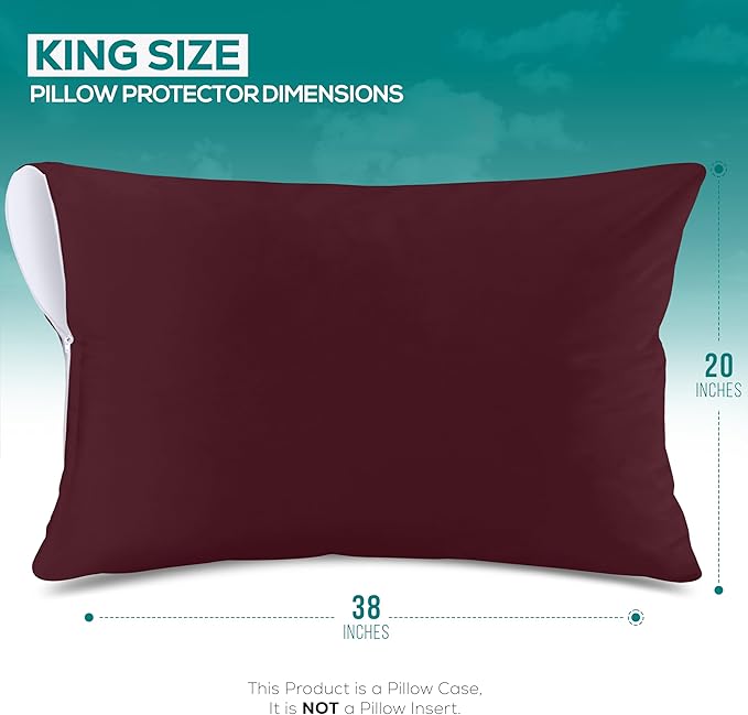 Utopia Bedding Premium 100% Waterproof Pillow Protectors with Zipper King Size (Set of 2), Bed Bug and Dust Mite Proof Zippered Pillow Covers, Pillow Encasement Cases, Burgundy