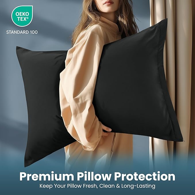Utopia Bedding Queen Pillow Protectors - Pack of 2 - Zipper Closure - Soft Brushed Microfiber Fabric - Shrinkage and Fade Resistant Pillow Protectors Queen Size 20 X 30 Inches (Black)