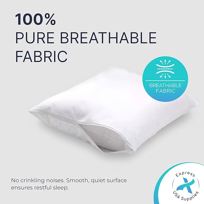 Set of 4 Standard/Queen Waterproof Pillow Protectors - Temperature Balancing, Allergist Recommended - Premium Breathable, Zippered Protectors (White)