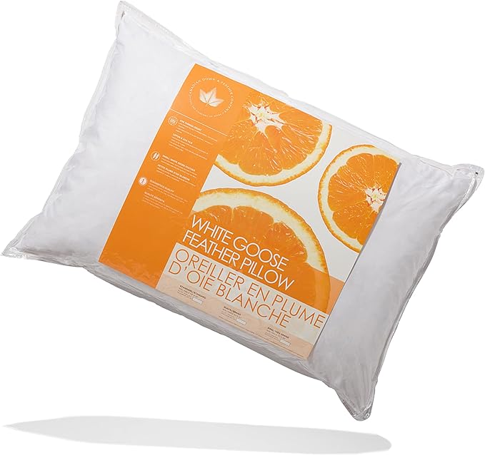 Canadian Down & Feather Co. – 2 Pack Firm Support White Goose Feather Pillow – 255 TC Shell 100% Cotton King Size – Filled in Canada