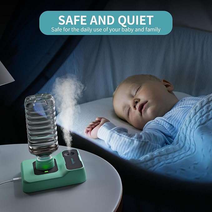 Portable Humidifiers for Travel, Small Mini Humidifier with Auto Shut-Off, Nightlight and Storage Bag for Hotel, Bedroom or Office, Plant Humidifier Indoor, MintGreen