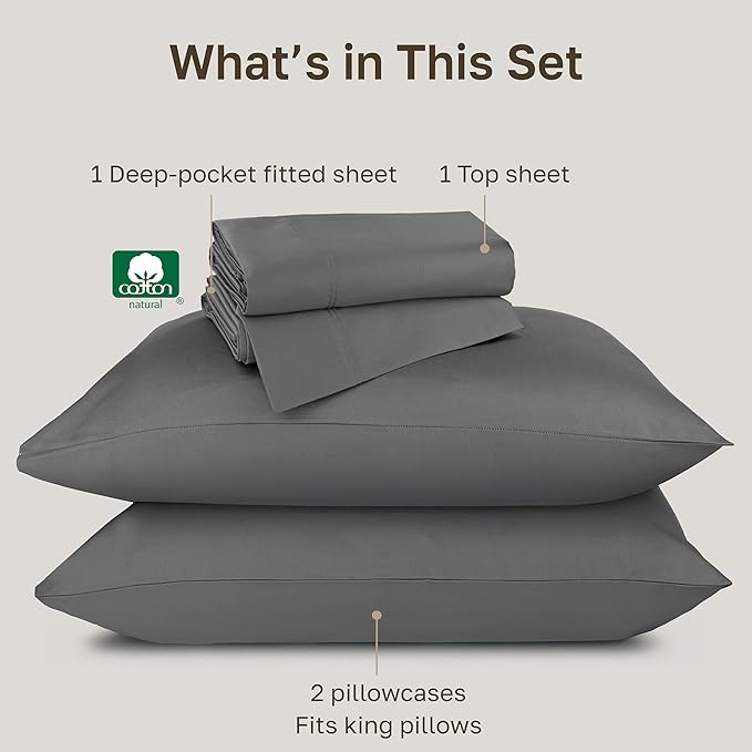 California Design Den Luxury 100% Cotton Sheets King Size Sheet Set - Buttery Soft 800 Thread Count Sateen, Deep Pocket Bedding Set - Grey