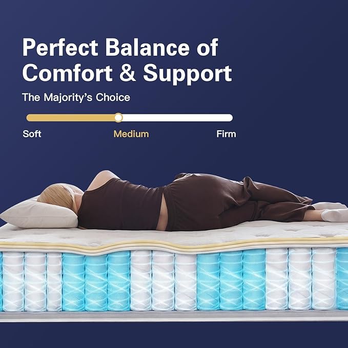 King Size Mattress 12 Inch Hybrid Mattress in a Box, Memory Foam & Pocket Spring, Medium Firm, Cooling Breathable Silver Thread, Pressure Relief, Motion Isolation, 365-Night Trial