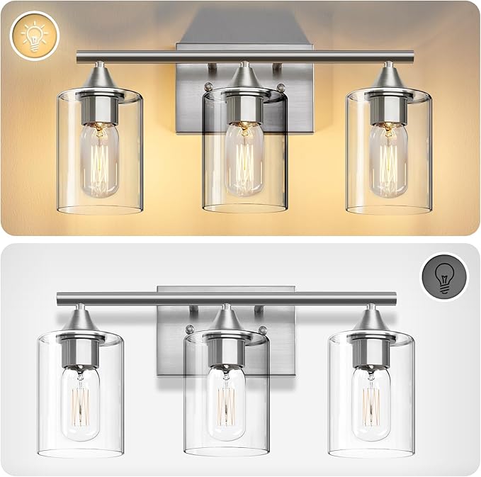3-Light Bathroom Light Fixtures,Brushed Nickel Vanity Light,Modern Bathroom Lighting Fixtures Over Mirror,Wall Lighting Sconces for Mirror Bedroom Living Room Vanity Table Hallway