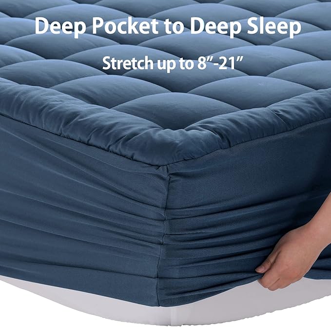EASELAND Twin XL Mattress Pad Pillow Top Mattress Cover Quilted Fitted Mattress Protector Extra Long 8-21" Deep Pocket Cooling Mattress Topper (39x80 Inches, Dark Blue)