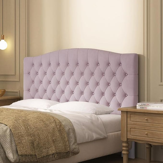 Furpopup Velvet Upholstered Headboard Queen/Full Size Latest Model Wall Mount, Bed Frame Mount, Featuring High-Density Sponge Padding, Luxury Texture Easy Assembly Comfort and Style-Pink