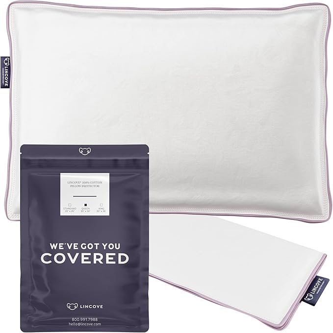 Lincove 100% Cotton Sateen Pillow Protector Cover - Zipper Pillow Cover - 500 Thread Count Luxury Cotton - Zippered Dust Pillow Protector, Bed Pillow Case, Queen, 20”x30”