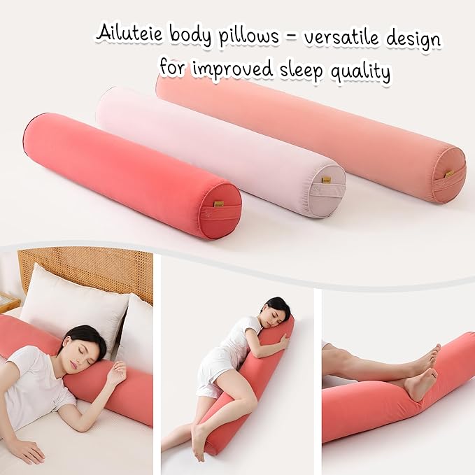 Body Pillow for Adults,Long Round Pillow,Big Cylindrical Pillow,Large Full Bolster Pillows for Side Sleepers (Coral Peach, 39.37"*7.87")