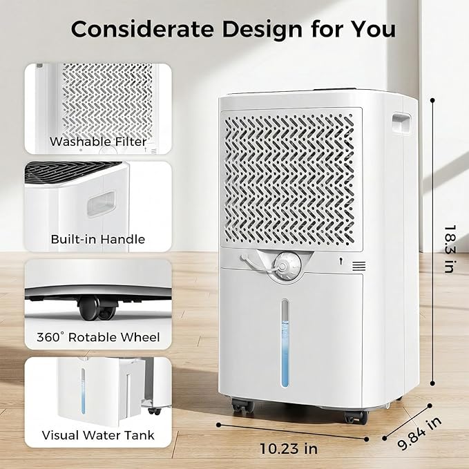 4,000 Sq.ft Dehumidifier for Basement, 45 Pint Dehumidifiers for Home with Drain Hose, Smart Humidity Control, Auto Defrost, Auto Restart, 24H Timer, for Bedroom, Bathroom, RV, Garage