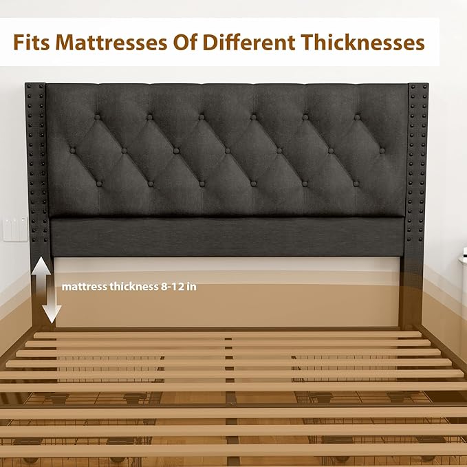 EVLIQUIL Bed Frame Queen Size with 4 Storage Drawers, Upholstered Headboard & Frame, Sturdy Metal Frame & Wood Slats, Platform Bed Frame No Box Spring Needed, Easy Assembly, Black