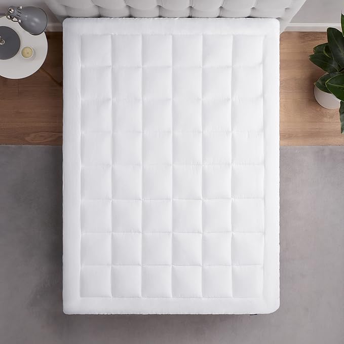 Serta ComfortSure Full Mattress Cover, Fitted Pillow Top Mattress Pad, Super Soft and Breathable Quilted Cotton Protector with 18" Elastic Deep Pockets for Secure Fit, White