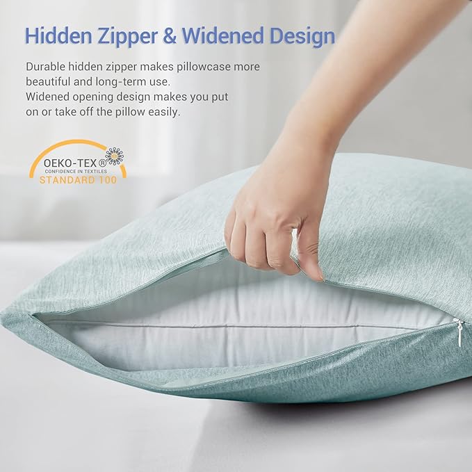 LUXEAR 2 Pack Cooling Pillow Cases King Size, Arc-Chill Q-Max > 0.5 for Hot Sleepers, Hair & Skin Friendly, Double-Sided, Machine Washable, Hidden Zipper, Gifts for Women Men, 20x36, Green