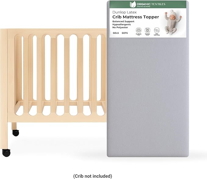 ORGANIC TEXTILES Dual Zone (Firm/Soft) GOLS Certified Latex Mattress Topper for Baby with GOTS Certified Heather Grey Cover - 3" Standard (52"x28")