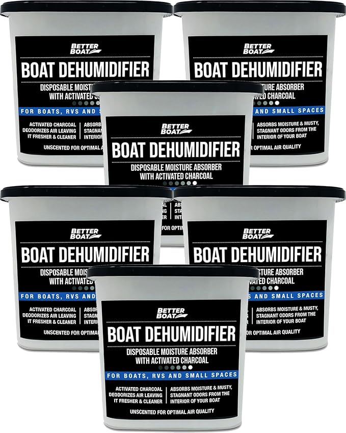 Moisture Absorber 6 Pack with Activated Charcoal Dehumidifier Bucket, Unscented Odor Absorber for Closet Basement Bathroom Boat RV, Disposable - Better Boat
