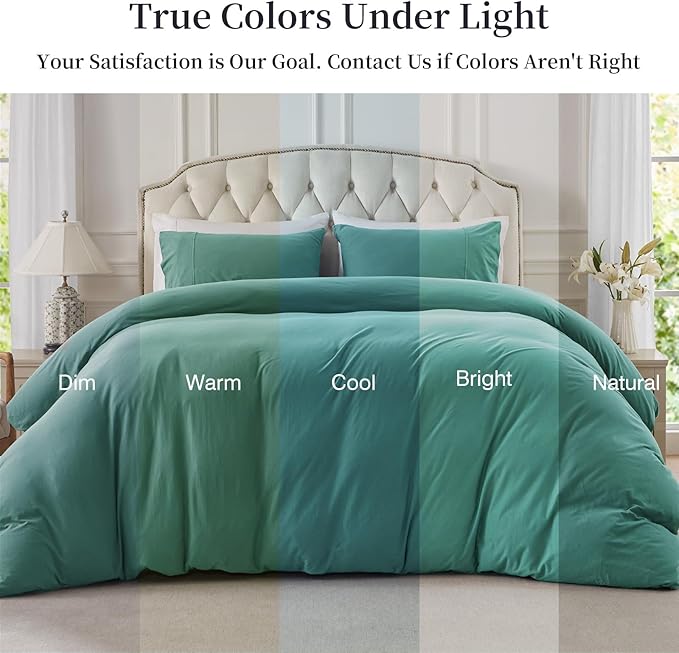 PURE ERA Jersey Knit Duvet Cover Set 100% T-Shirt Cotton Super Soft Comfy 3pc Bedding Set with Zipper Closure (Solid Teal Green, Cal King)