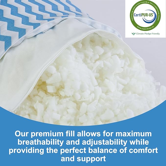 Pillows Standard Size Set of 2- Standard Pillows Set of 2 - Adjustable Firm Pillow for Back Stomach and Side Sleeper - Shredded Memory Foam Cooling Pillow for Neck and Shoulder Pain