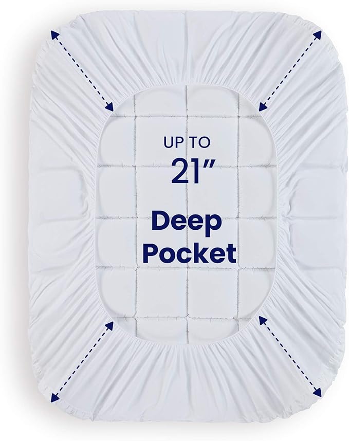 SLEEP ZONE Queen Cotton Mattress Topper, Ultra Fluffy Soft Mattress Pad Pillowtop Cooling Mattress Cover Fits 8-21 inch Deep Pocket, White