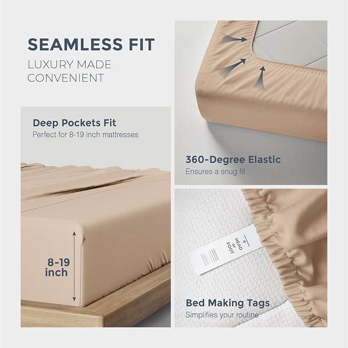 THREAD SPREAD 100% Egyptian Cotton Sheets California King Size - 1500 Series Cal King Sheets Egyptian Cotton (4 PC, Taupe), Silky Soft, Sateen Weave, Cooling & Breathable, 17" Deep Pocket Bed Set