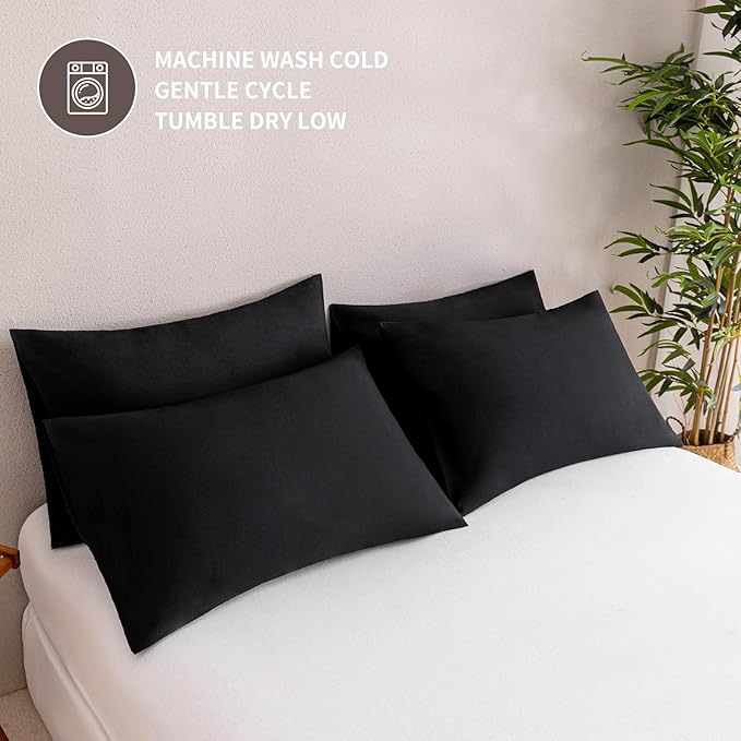 MINIPANDA Black Pillow Cases Set of 4 Queen Size - Super Soft, Smooth and Breathable Pillow Cases Queen- Envelope Design - Machine Washable Lightweight (20X30 Inches (4 Piece))