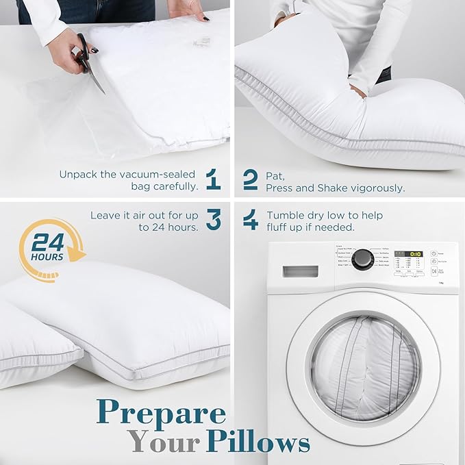 viewstar Bed Pillows Standard Sizes Set of 2, Hotel Quality Cooling Down Alternative Gusseted Pillows for Side, Back, or Stomach Sleepers, White