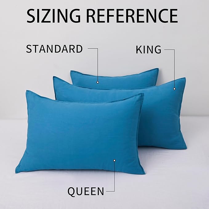 CHUFFED Linen Pillowcases 2 Pack 100% Linen Standard Pillow Cases, Breathable and Cooling Washed Pillowshams with Zipper Closure, 20x30 Inches,Blue
