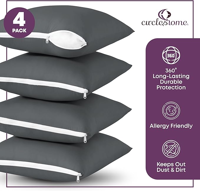 CIRCLESHOME European Pillow Protectors - 100% Cotton Breathable Pillowcases - 26 X 26 Square Pillowcases - Protects Pillows from Dirt, Dust and Debris (European- 4 Pack- 26x26)