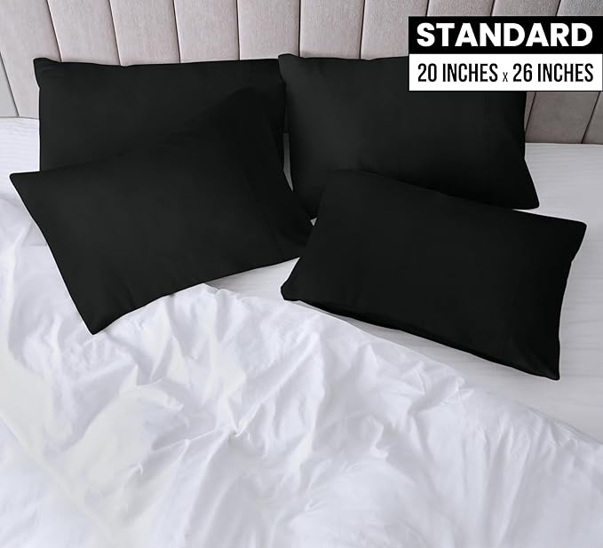 Utopia Bedding Standard Pillow Cases - 12 Pack - Envelope Closure - Soft Brushed Microfiber Fabric - Shrinkage and Fade Resistant Pillow Covers Standard Size 20 X 26 Inches (Standard, Black)