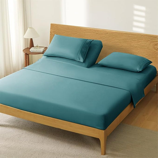 Manyshofu 4 Piece Split Head California King Sheets Sets for Adjustable Bed Sheet, Flex Head Split Top Cal King Sheets Teal Sheet Set - 1800 Thread Count Bedding Set with 14-16 Inch Deep Pockets