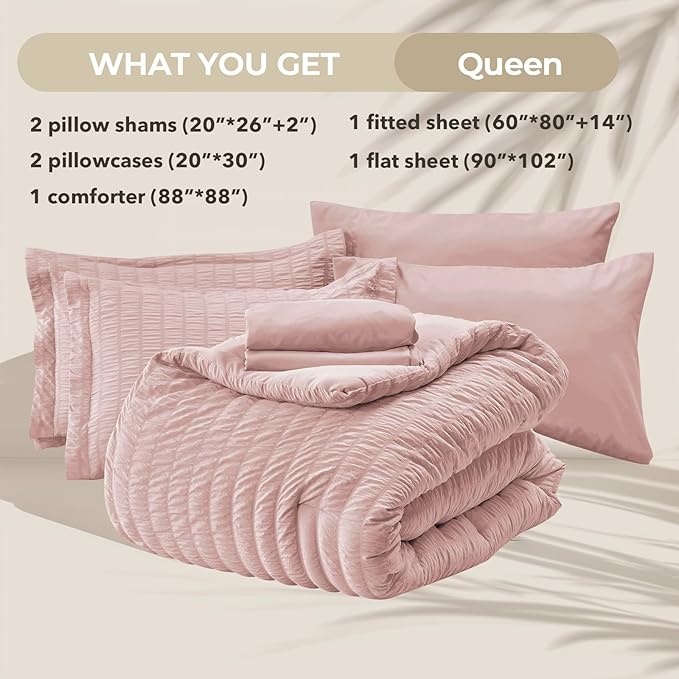 HYMOKEGE Rose Gold Duvet Cover Queen Size, Ultra Soft 3-Piece Seersucker Duvet Cover Set with Zipper Closure, Soft Brushed Microfiber Bedding Set with 8 Corner Ties (90"x90", 2 Pillowshams)