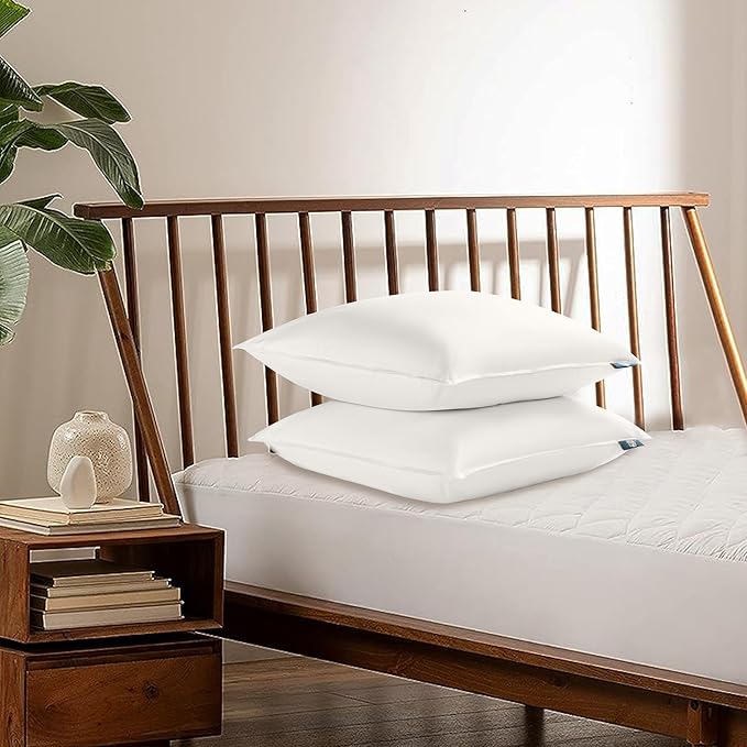 Serta 233 Thread Count White Goose Feather Down Fiber Pillows Medium Firm King Size Pillows Set of 2 Pack 100% Cotton Hotel Collection Bed Pillow for Side Sleeper