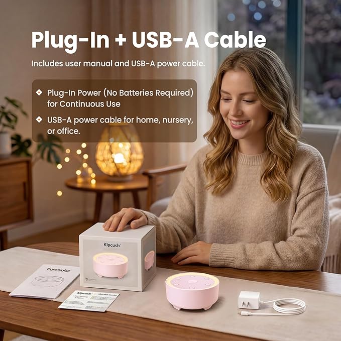 Kipcush Sleep Sound Machine - 21 High-Fidelity Non-Looping Sounds, Portable White Noise Machine for Baby, Kids & Adults, Dimmable Night Light, 6 Auto-Off Timers, USB Powered for Travel, Home & Office