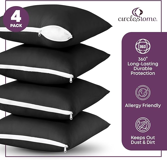CIRCLESHOME Throw Pillow Protectors - 100% Cotton Breathable Pillowcases - 18 X 18 Square Pillowcases - Protects Pillows from Dirt, Dust and Debris (Square Pillow - 4 Pack- 18x18)