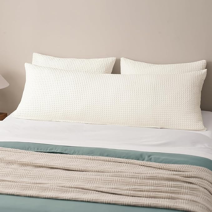 PHF Ultra Soft Waffle Weave Body Pillowcase with Zipper, No Insert, 1Pack 20" x 54" Pillow Sham, Breathable & Skin-Friendly Body Pillow case, Stylish Decorative Bed Pillow Cover, Coconut White