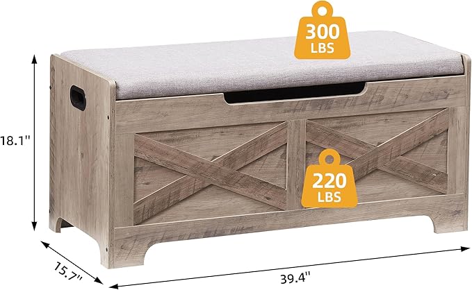 GarveeHome 39.4 in Storage Chest, Wooden Storage Bench with Safety Hinges, Easy Assembly, Large Shoe Bench for Entryway, Living Room, Bedroom