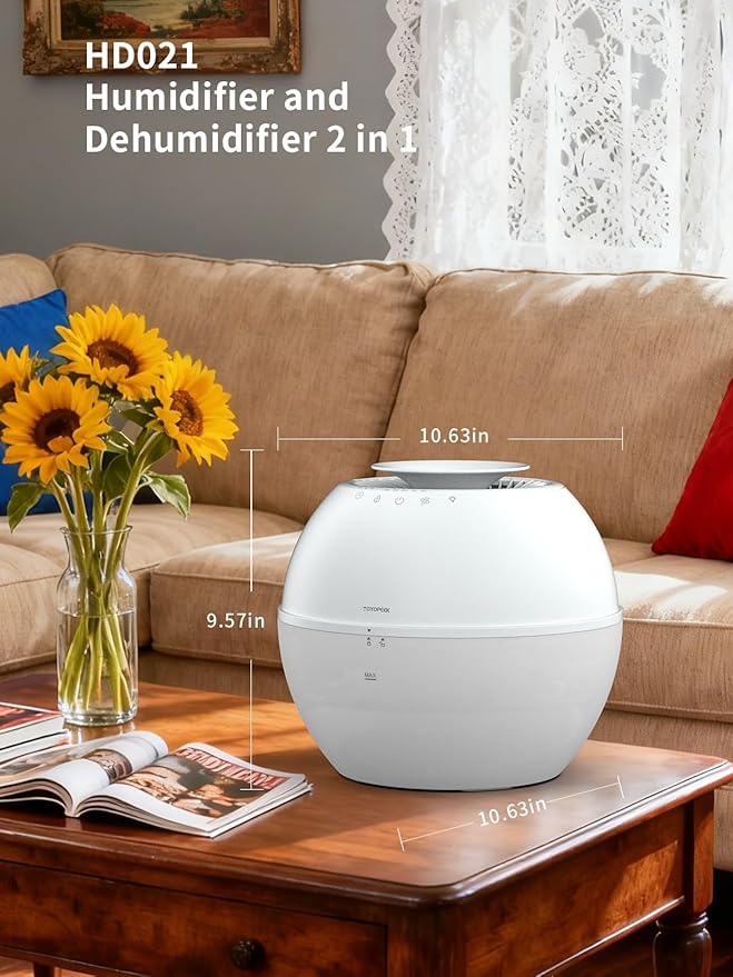 2 in 1 Dehumidifier & Humidifier Combo, 101oz Smart for Bedroom Bathroom Basement, Portable Air Purifier with Auto Steam, Small Dehumidifiers with Drain Hose