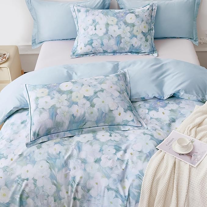 OAITE Duvet Cover Set Queen Size Oil Painting Pattern Ultra Soft 100% Cotton Duvet Cover Sets 3-PC, Breathable Duvet Cover with Zipper Closure & Corner Ties