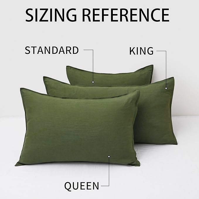 CHUFFED Linen Pillowcases 2 Pack 100% Linen Standard Pillow Cases, Breathable and Cooling Washed Pillowshams with Zipper Closure, 20x26 Inches,Mossy Green